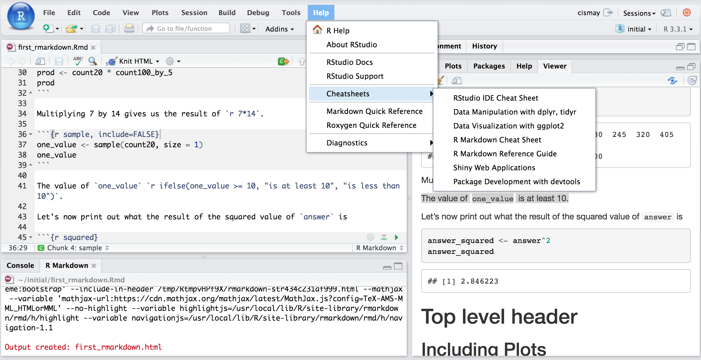 RStudio Cheatsheets Screenshot