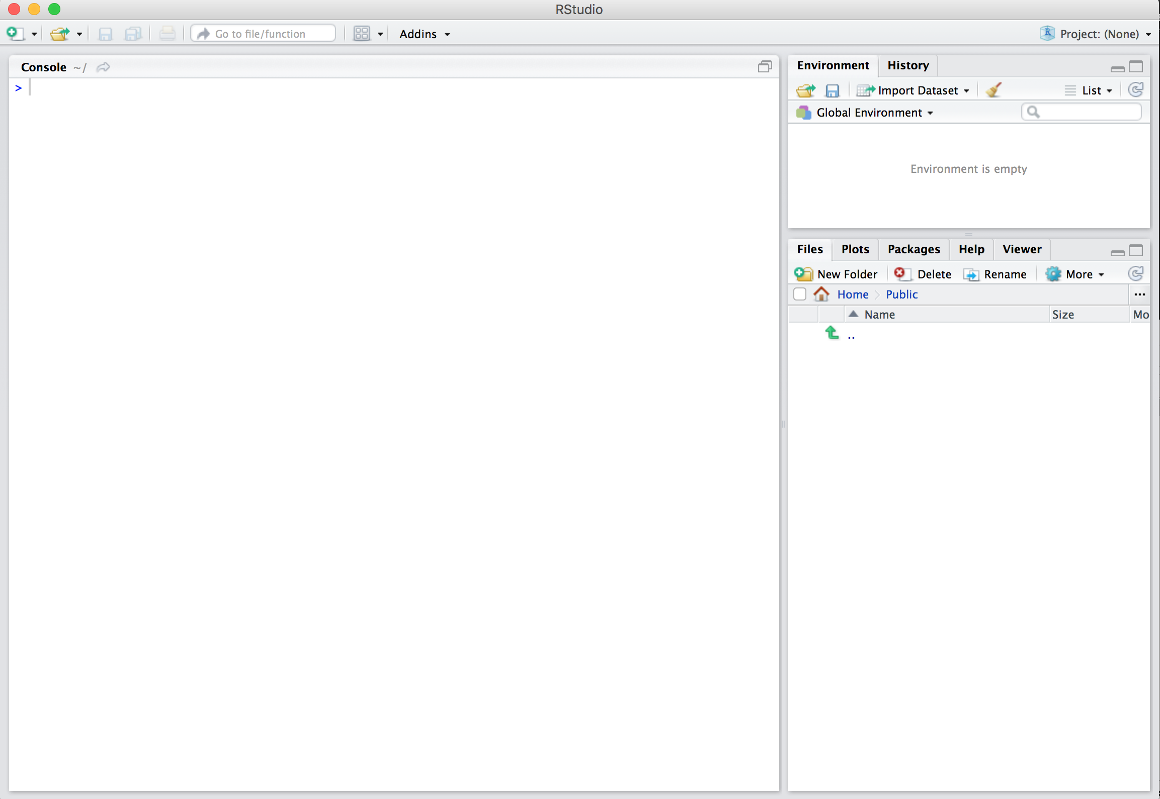 Initial page for RStudio Desktop