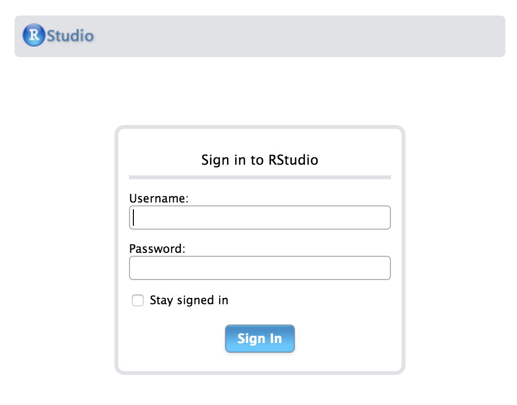 Login page for RStudio Server